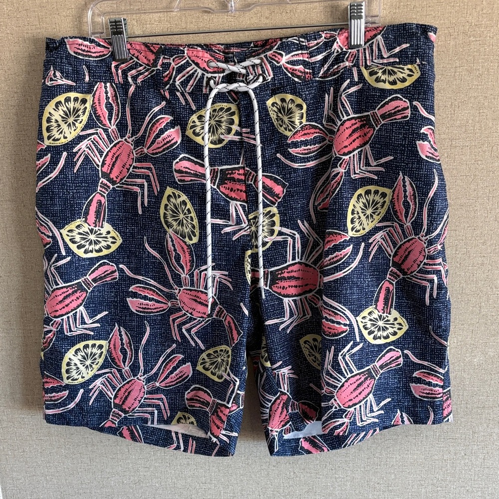 St. John's Bay Crab Print Swim Trunks XL Mesh Navy Lobster Beach Shorts Coastal